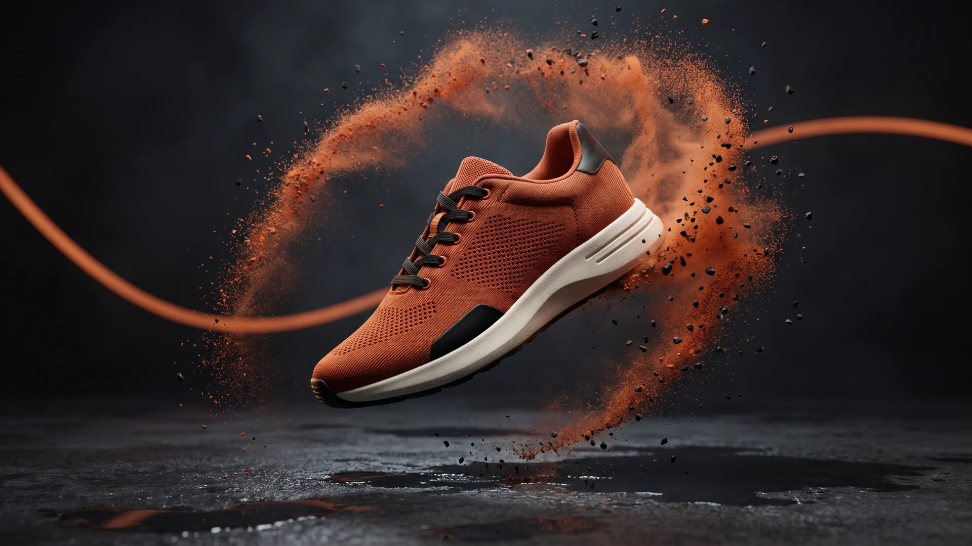 Dramatic VOLT ad creative developed from the starting photograph of the same sneaker